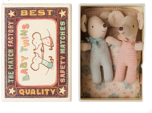 Maileg Twins, Baby mice in matchbox - Checker