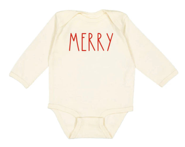 Merry Doodle Christmas L/S Bodysuit-Nat