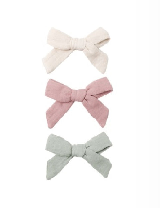 BOW W. CLIP, SET OF 3 NATURAL, MAUVE, SAGE