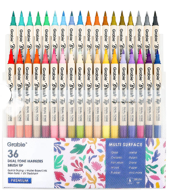 Dual Tone Brush Tip Acrylic Paint Marker Set Of 36 (72) plus 5 coloring cards
