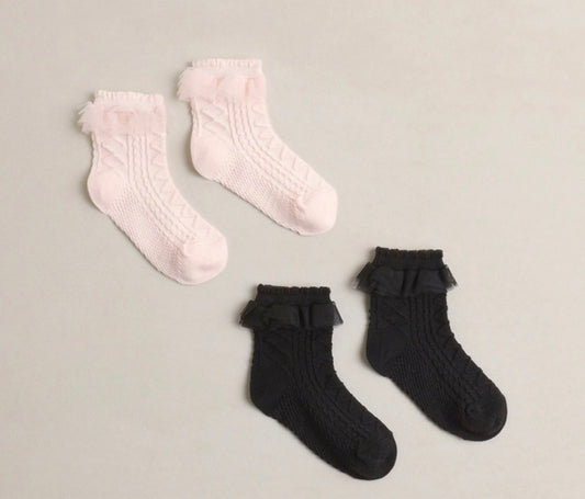 RUFFLE SOCKS BLACK, BLUSH