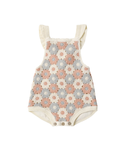 CROCHET ROMPER BLUE, LIGHT PINK, IVORY