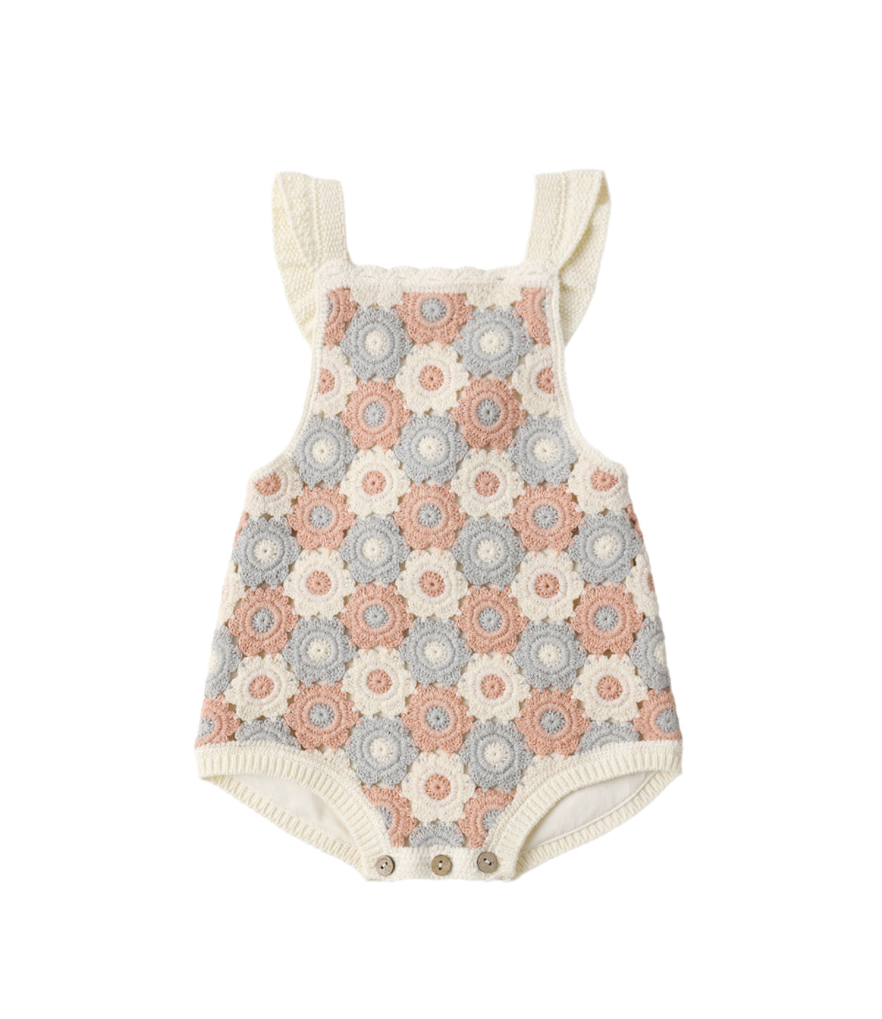 CROCHET ROMPER BLUE, LIGHT PINK, IVORY