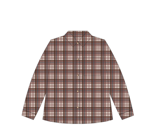 BURGUNDY PLAID COLLARED LONG SLEEVE SHIRT