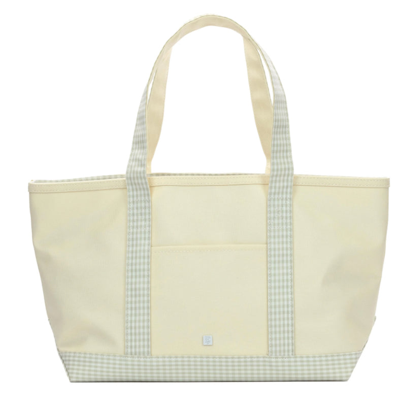 MEDIUM TOTE - COATED CANVAS GINGHAM PEARL GREY TRIM