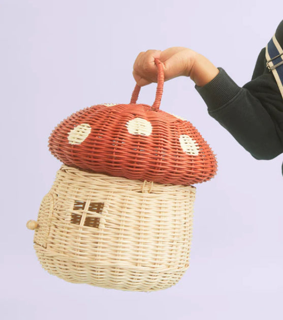 Rattan Mushroom Basket - Red