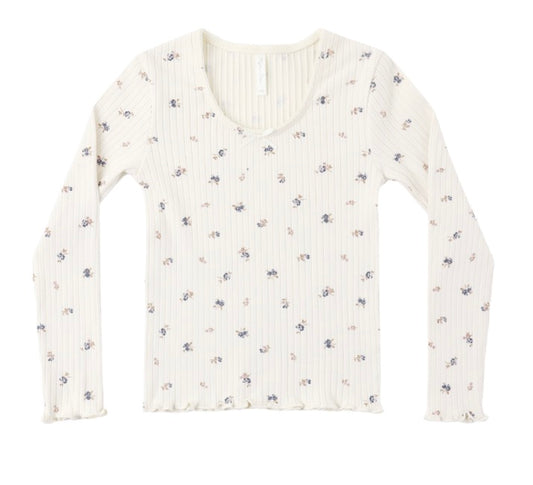RIBBED LONG SLEEVE NATURAL DITSY