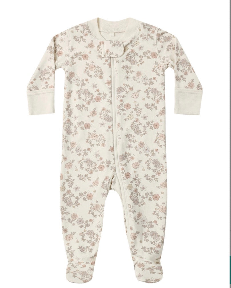 ZIP LONG SLEEVE SLEEPER FOOTIE FLORAL VINE