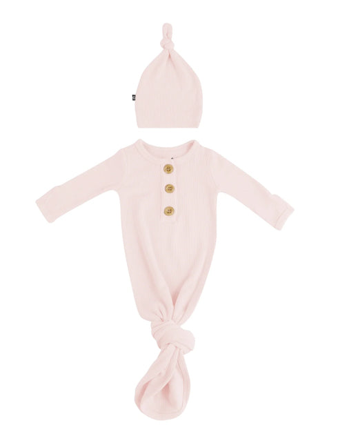 Kyte Baby Ribbed Knotted Gown with Hat Set in Blush