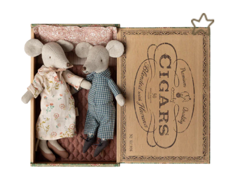 Grandma and grandpa mice in cigarbox