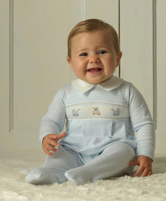Rachel Riley London Blue Pram Embroidered Babygro