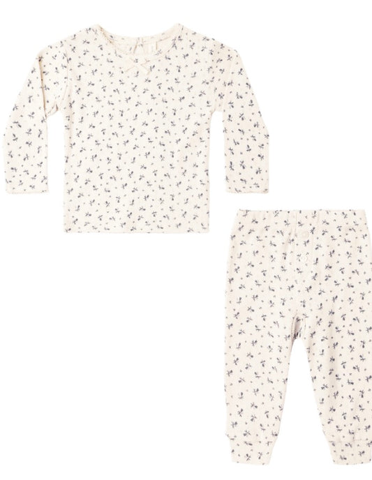POINTELLE LONG SLEEVE TEE + LEGGING BLUE DITSY