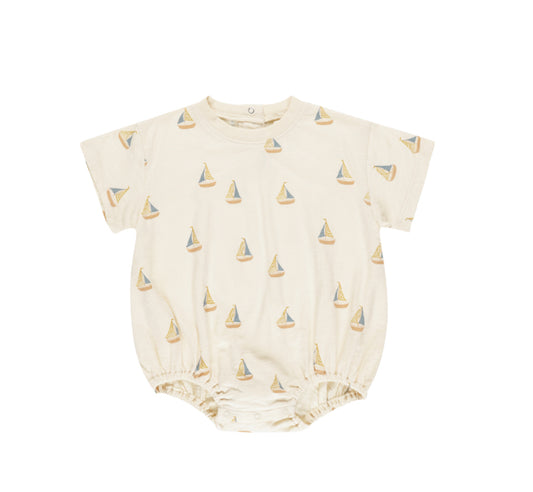 Relaxed Short Sleeve Bubble Romper Sailboats
