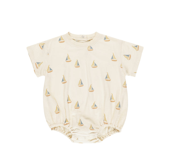 Relaxed Short Sleeve Bubble Romper Sailboats
