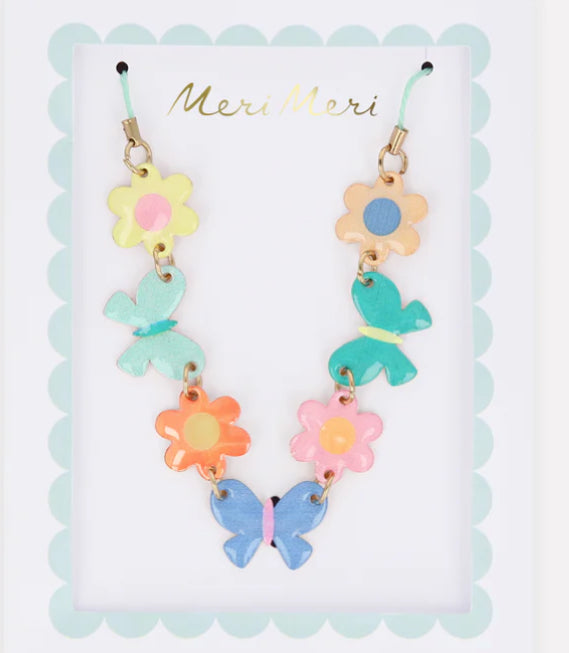 Butterflies & Flowers Enamel Charm Necklace