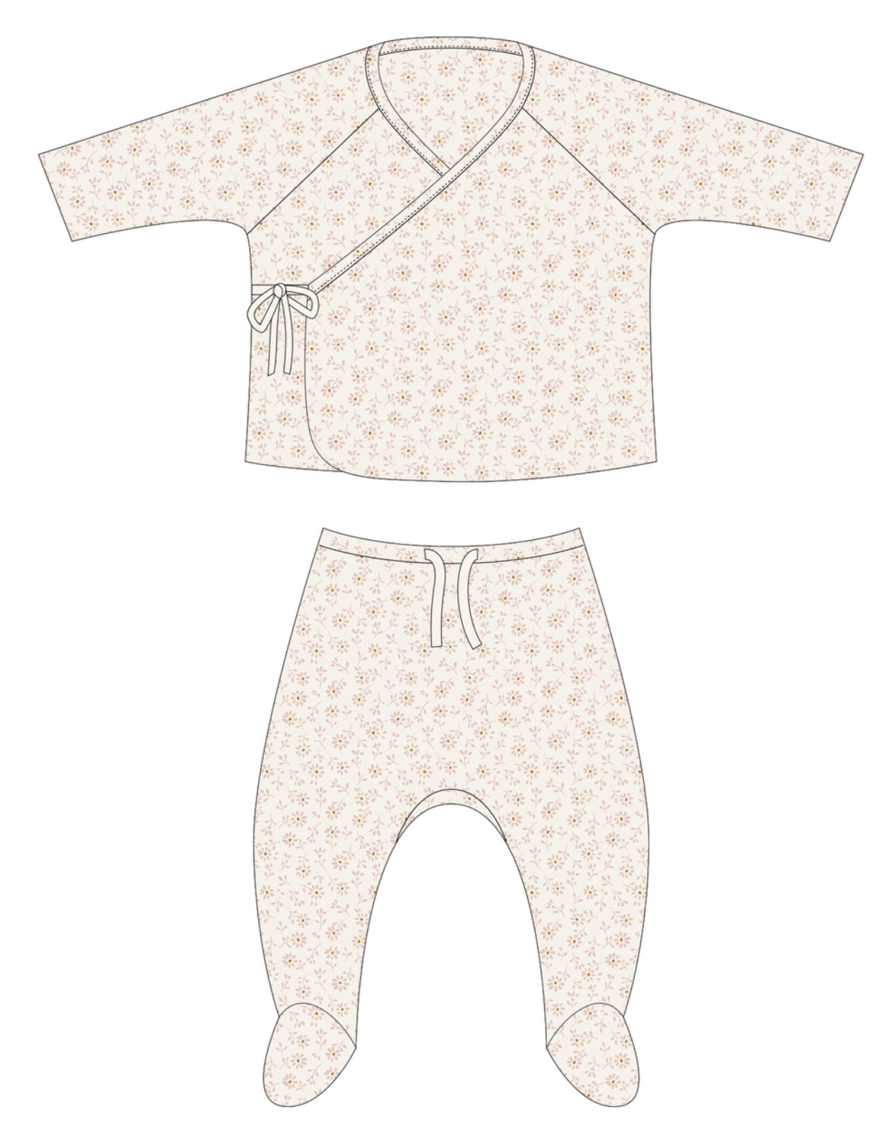 WRAP TOP + FOOTED PANT SET DITSY
