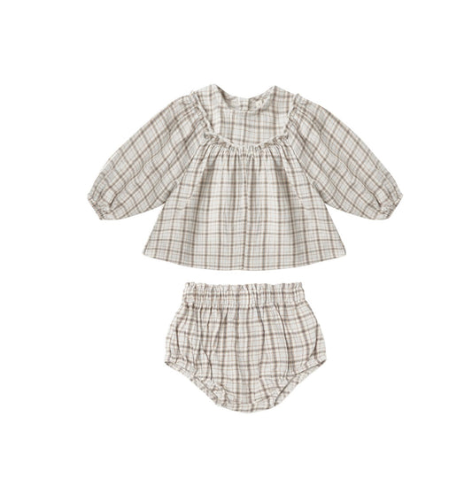 BLUE PLAID MIA TOP + BLOOMER SET