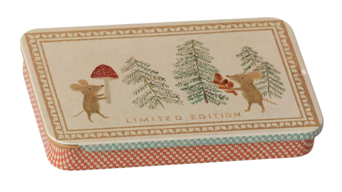 Metal box with sliding lid - Christmas mice