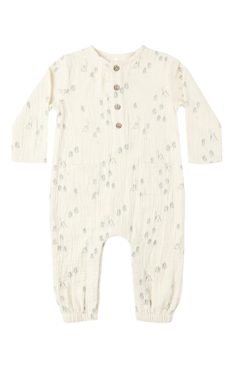 LONG SLEEVE WOVEN JUMPSUIT ||WOODS