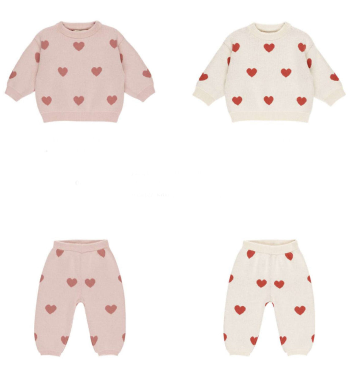Organic Jacquard
Heart Knit Sweater and Pants || Bubblegum