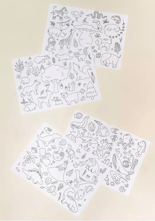 Set of 4 Silicone Washable Coloring Placemats & Washable Markers