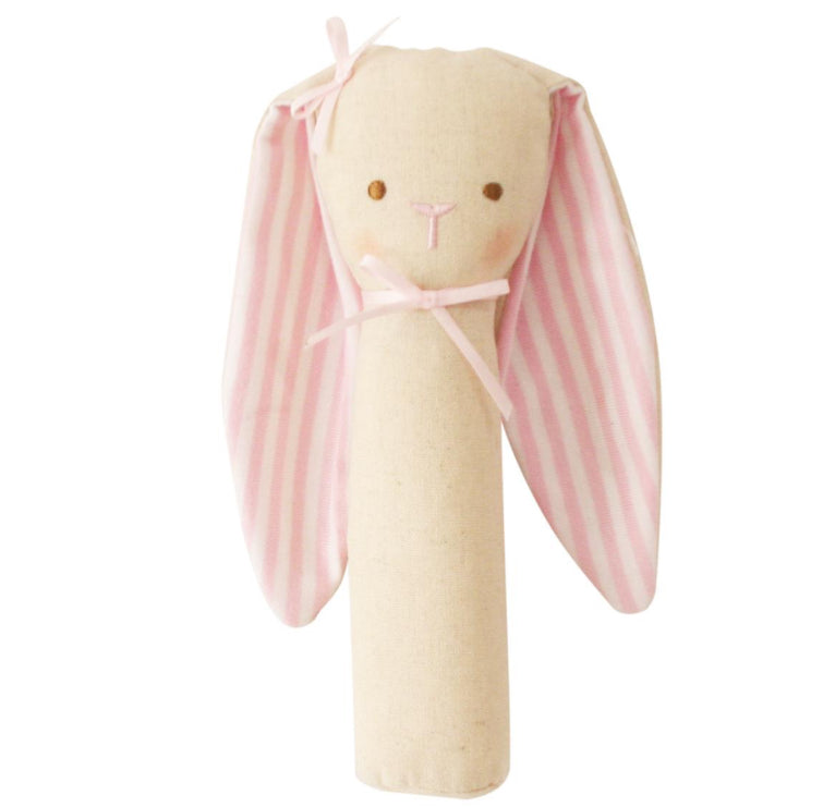 Bunny Rattle & Squeaker Linen - Pink