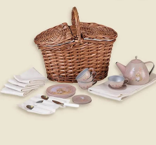 Tin Tea Set In a Wicker Case -Mouse