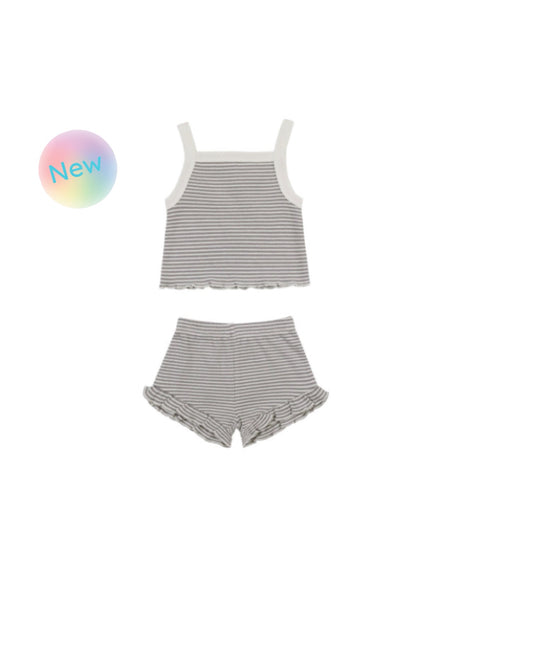 EVIE TANK + SHORTIE SET || LAGOON MICRO STRIPE