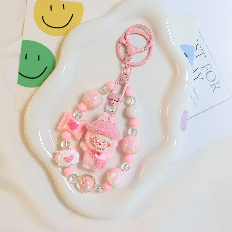 labubu Beaded keychain bag charm flocked