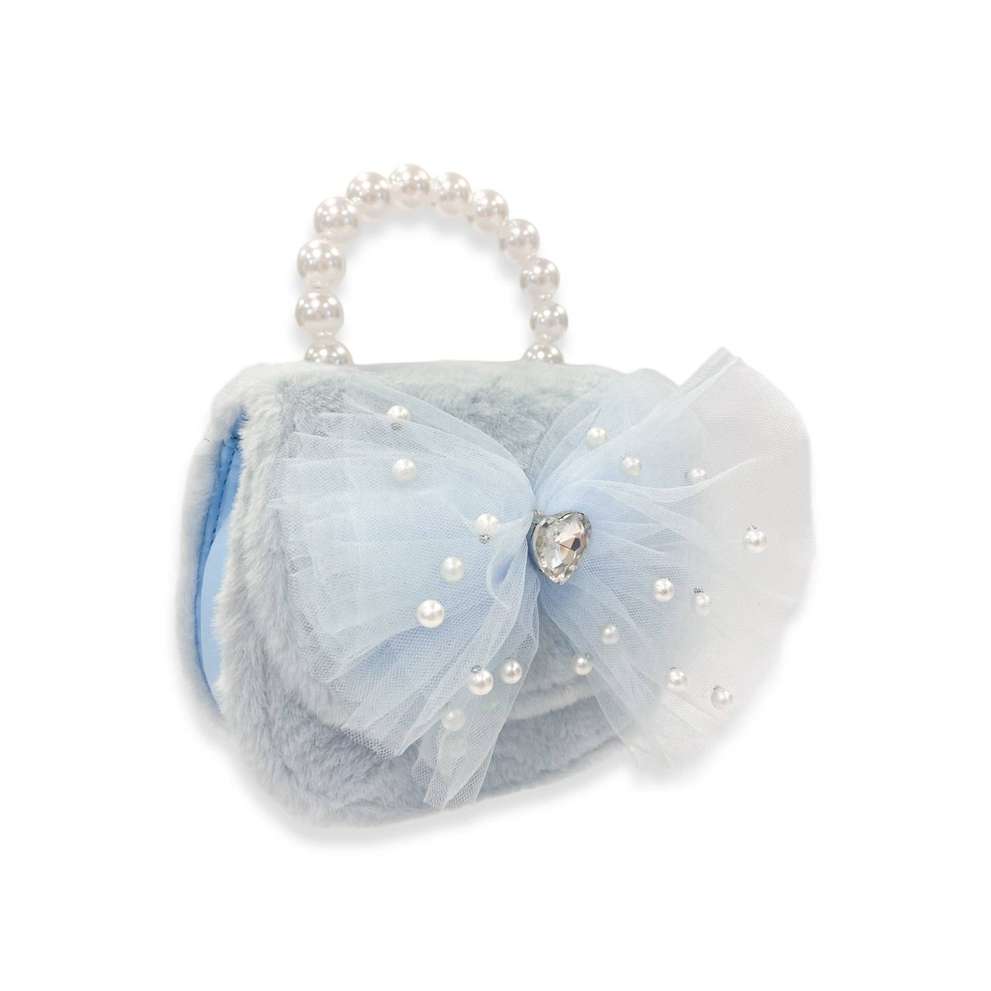 Mesh Bow Furry Purse Beige