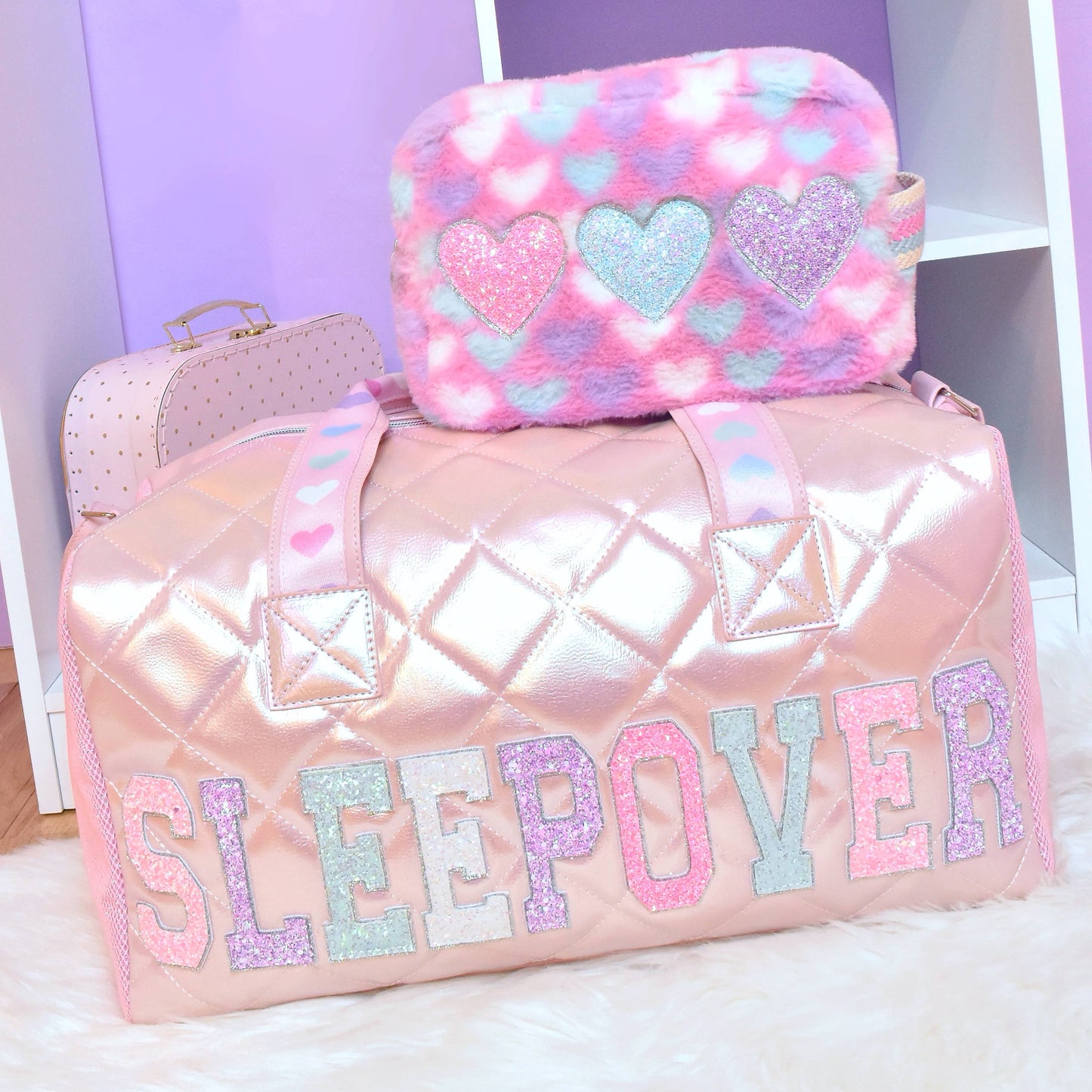 'Sleepover' Metallic Quilted Large Duffle Bag