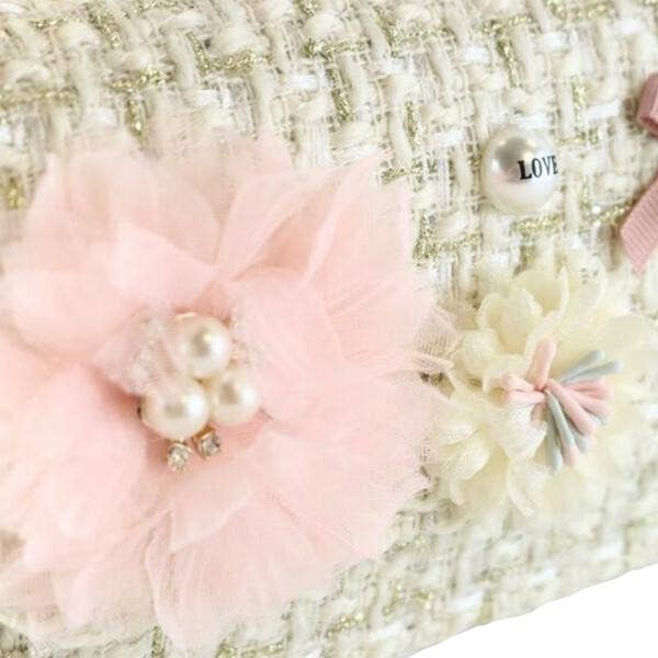 Floral Appliques Tweed Purse: Grey