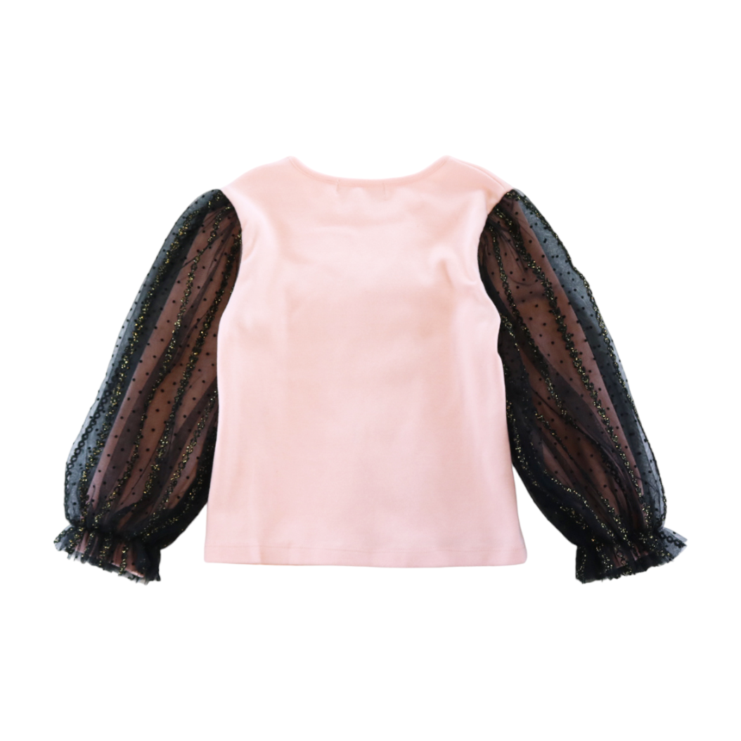 Contrast Mesh Bow & Slv Top: PINK /