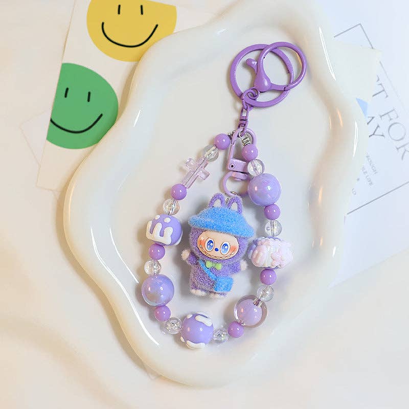 labubu Beaded keychain bag charm flocked