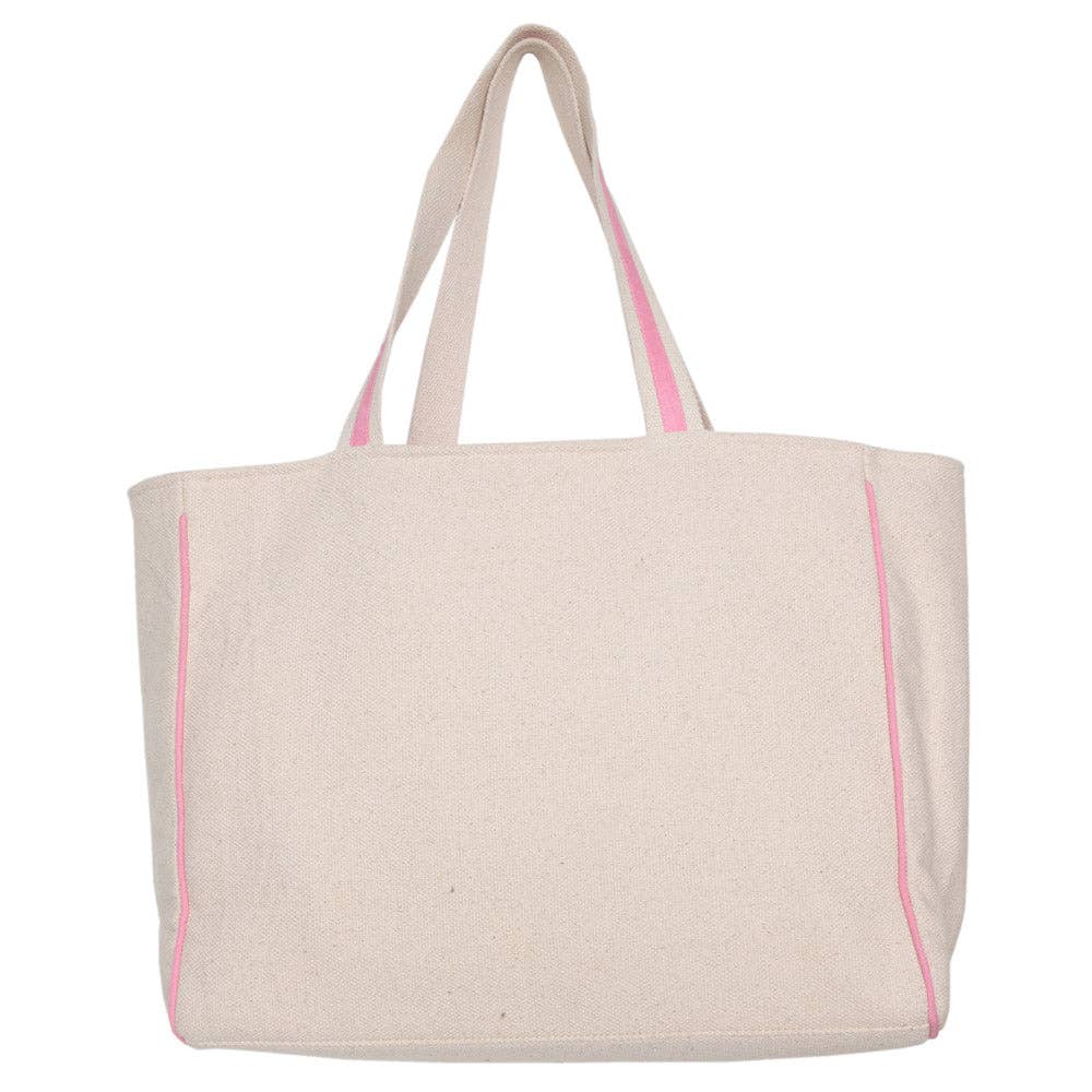Coquette Bow Pink Sequin Canvas Tote Bag: Beige Canvas