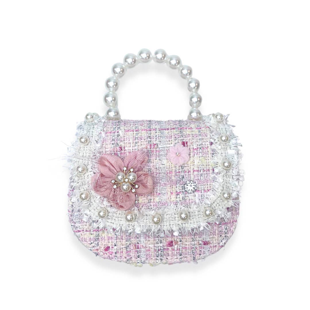 Floral Decor Tweed Purse: Beige