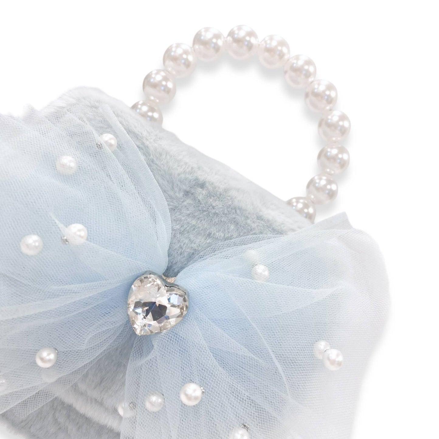 Mesh Bow Furry Purse Beige