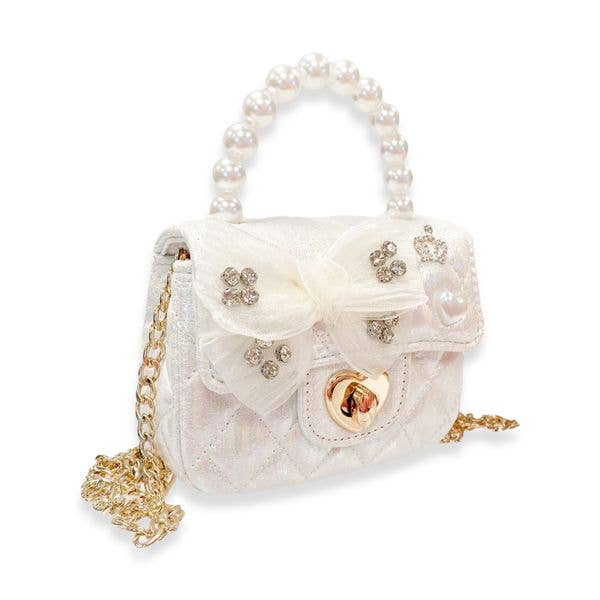 Embellished Bow Shiny Quilted Purse: Pink
