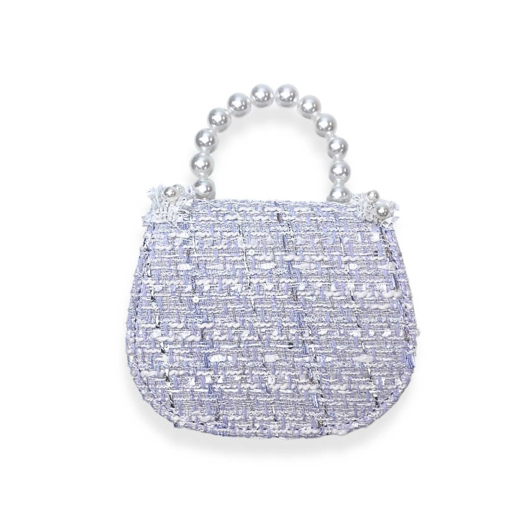 Floral Decor Tweed Purse: Beige