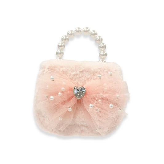 Mesh Bow Furry Purse: Pink