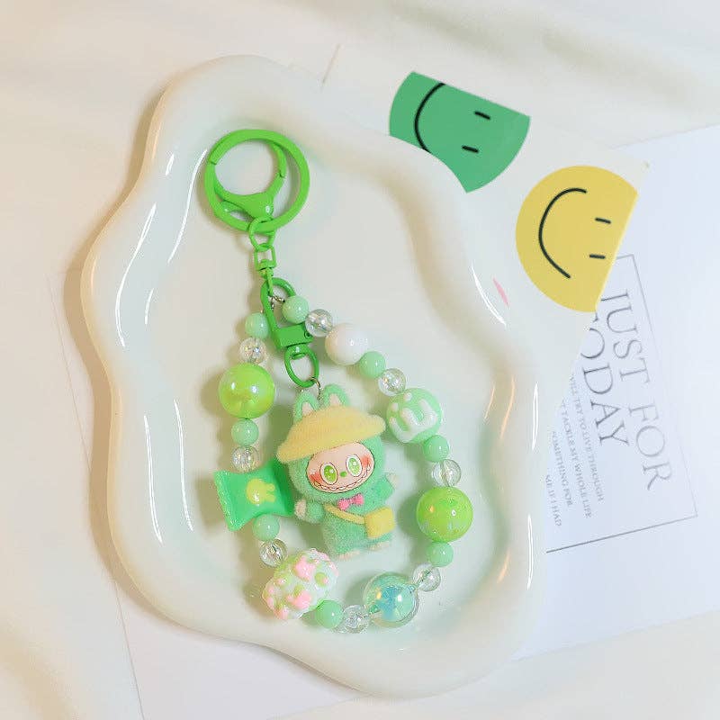 labubu Beaded keychain bag charm flocked
