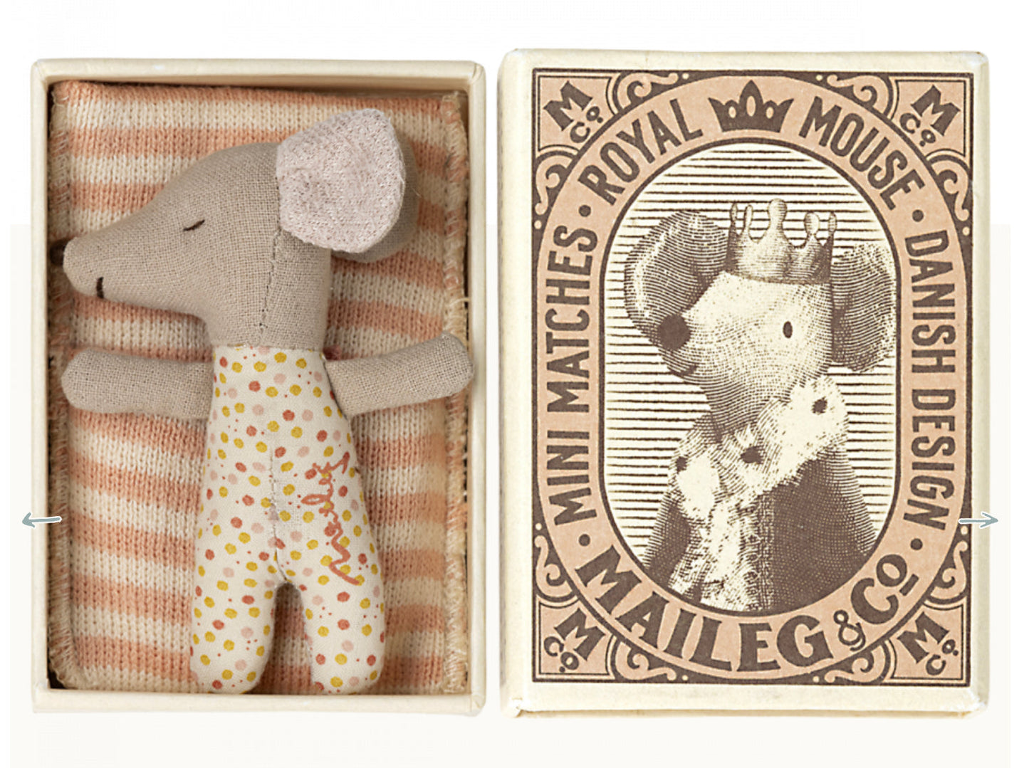 Maileg Sleepy/wakey baby mouse in matchbox - Rose - Einstein's Attic
