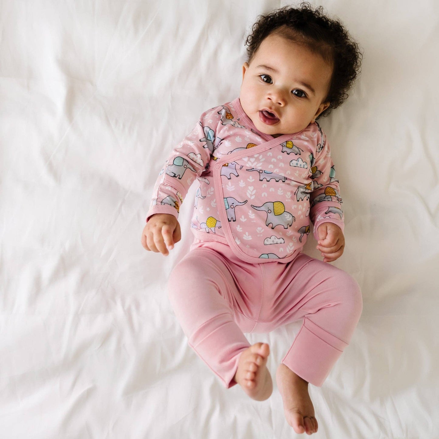 Pink Elephant Snuggles Two-Piece Bamboo Viscose Crossover Set - Einstein's Attic