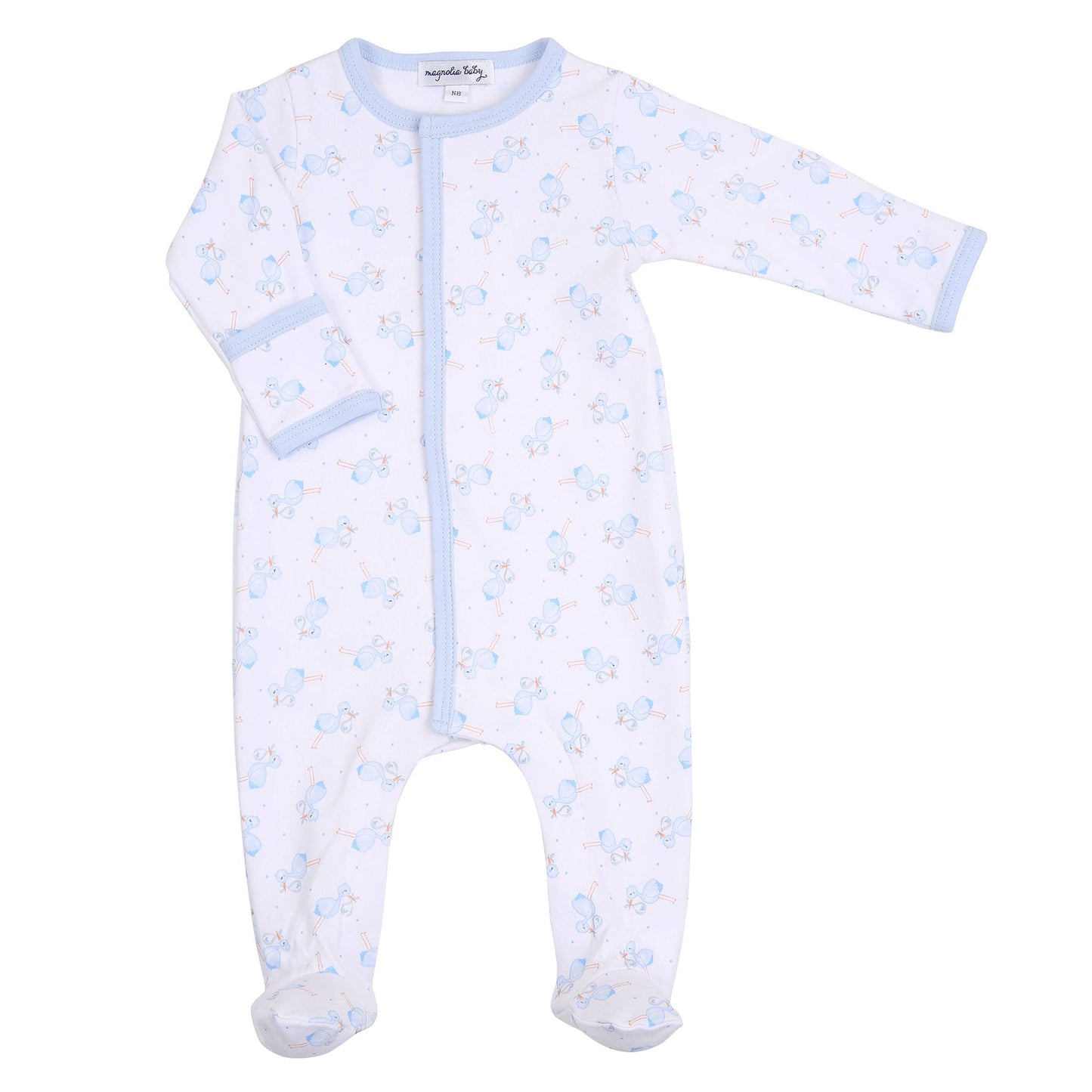 Tiny Stork Blue Printed Footie - Einstein's Attic