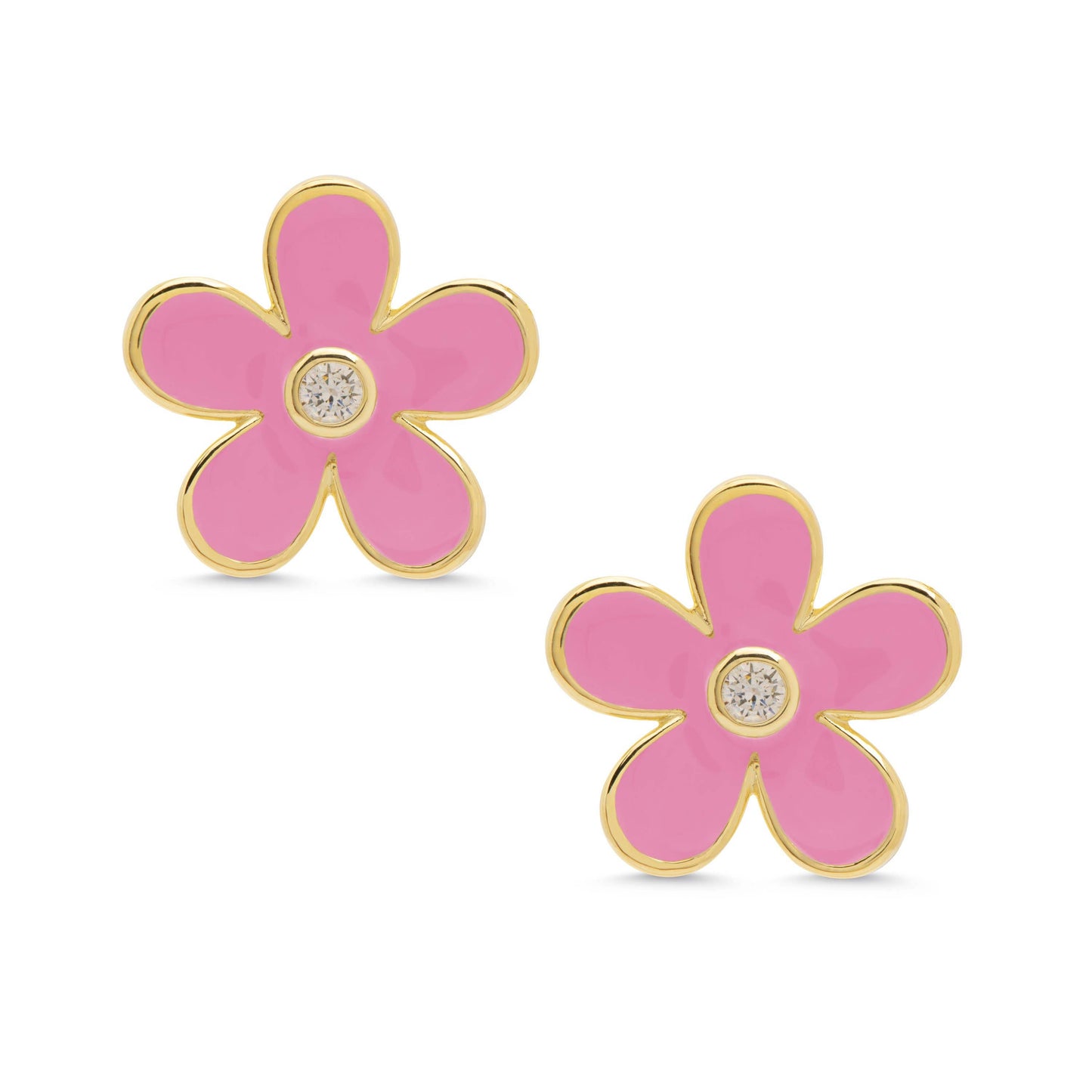 Flower CZ Stud Earrings - Pink - Einstein's Attic