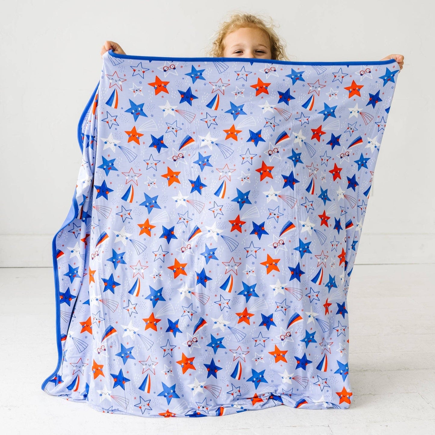 Blue Stars & Stripes Triple-Layer Bamboo Viscose Large Cloud Blanket - Einstein's Attic