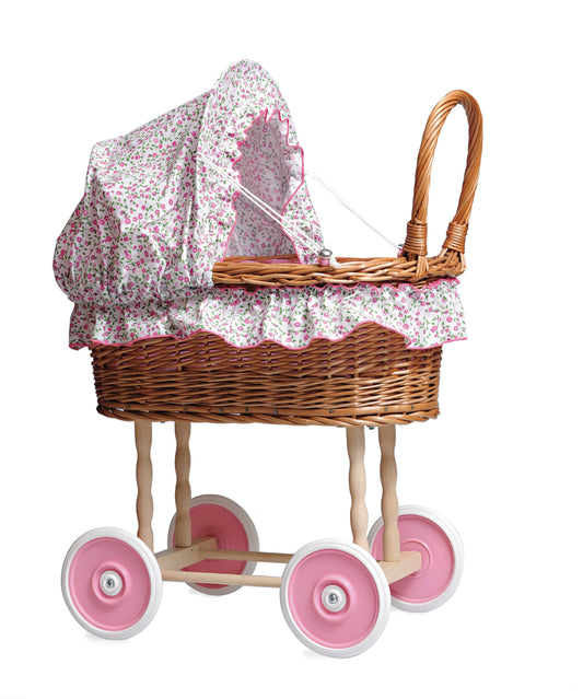 Wicker Pram with Flower Bedding - Einstein's Attic