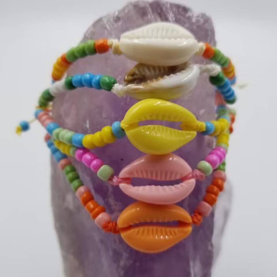 Multicolored Beaded Beach Shell Bracelet - Set Of 5