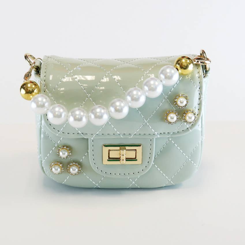 Embellished Patent Quilted Purse Mint