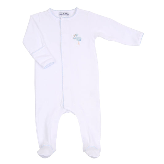 Tiny Stork Blue Emb Footie - Einstein's Attic